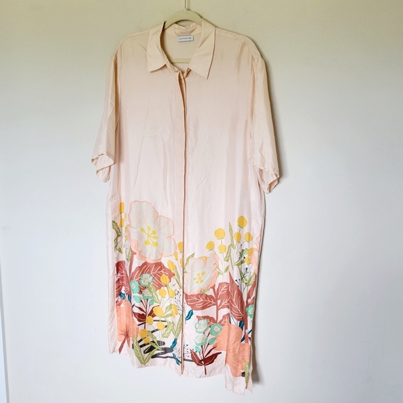 LATTELIER Floral Print Silk Short Sleeve Shirt Dress M - Picture 7 of 11